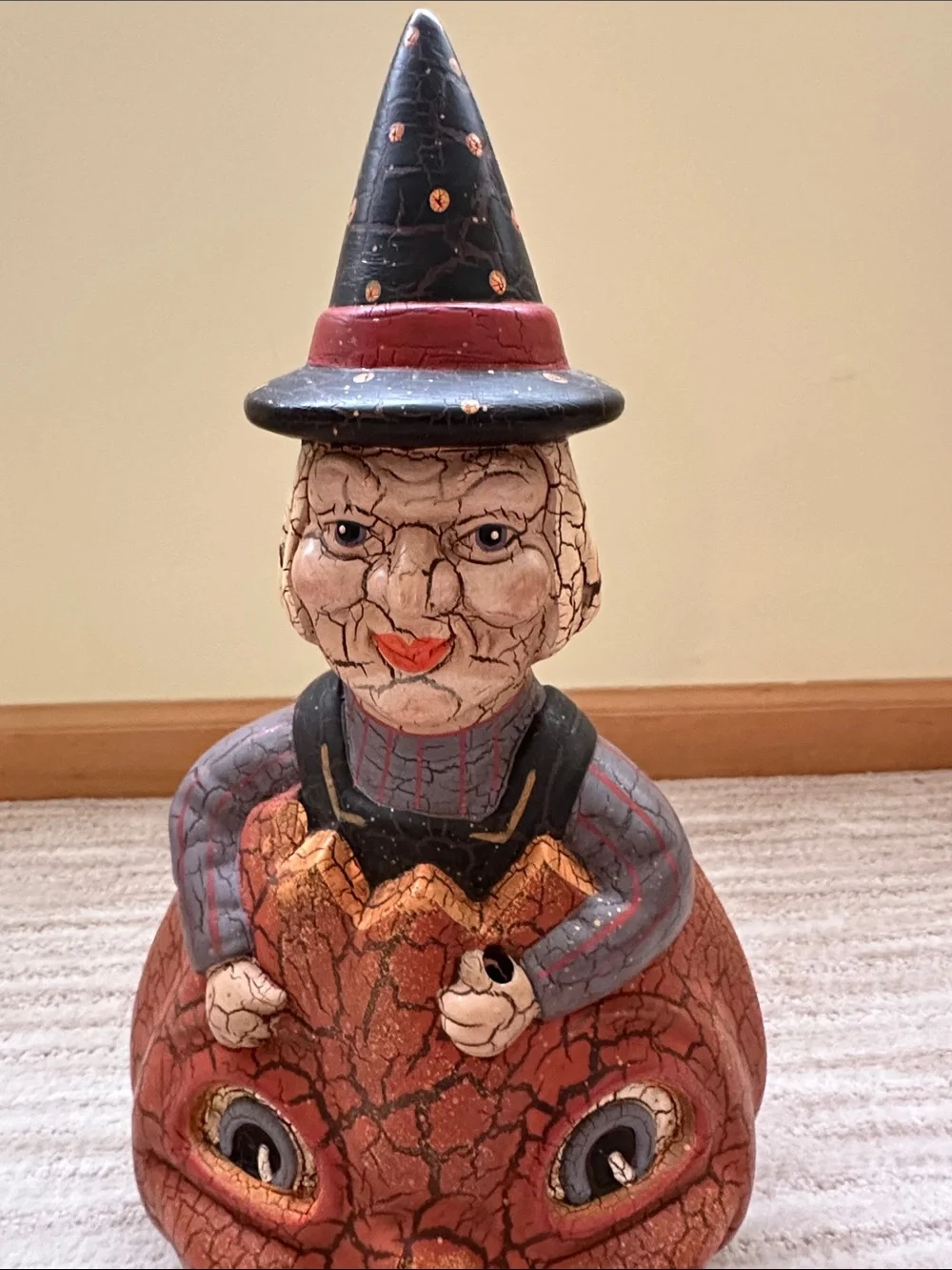 Folk art Halloween Witch in Double Sided Pumpkin Terracotta Crackle Finish 15